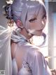 Anime girl with white hair and a white dress.