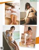 A series of photos of a woman in lingerie posing for a magazine.